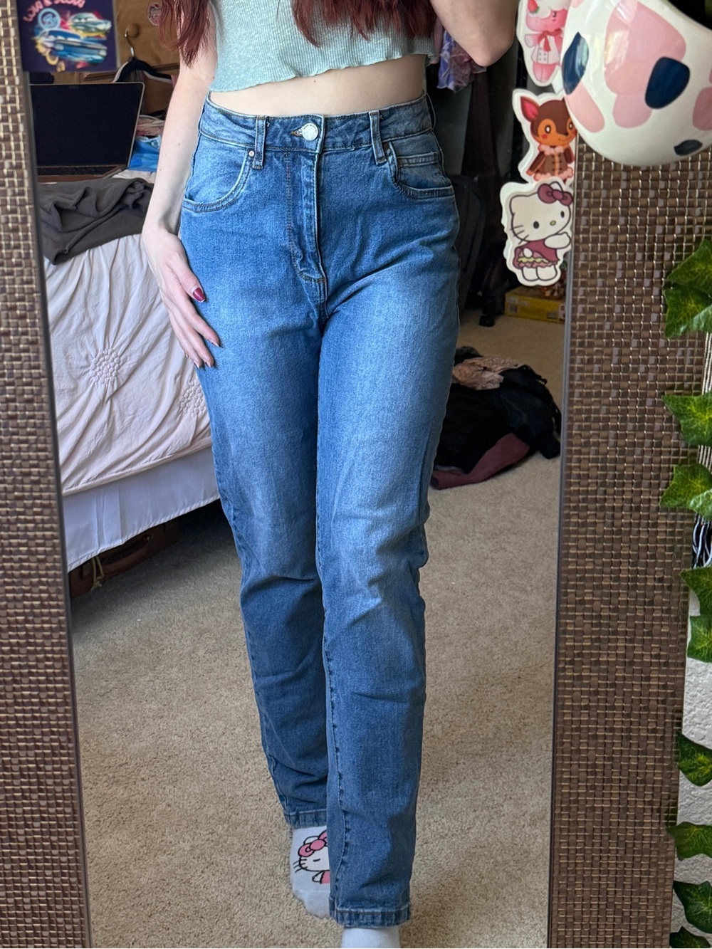 Cotton On High-Rise Straight Leg Jeans — Medium Blue Wash